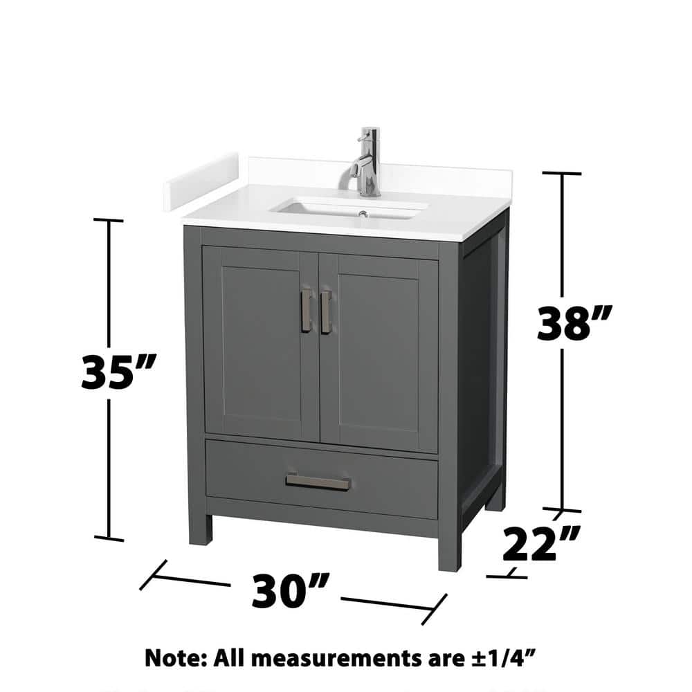 Wyndham Collection Sheffield 30" Dark Gray Single Bath Vanity with White Cultured Marble Top
