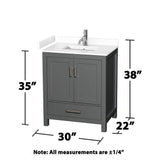 Wyndham Collection Sheffield 30" Dark Gray Single Bath Vanity with White Cultured Marble Top