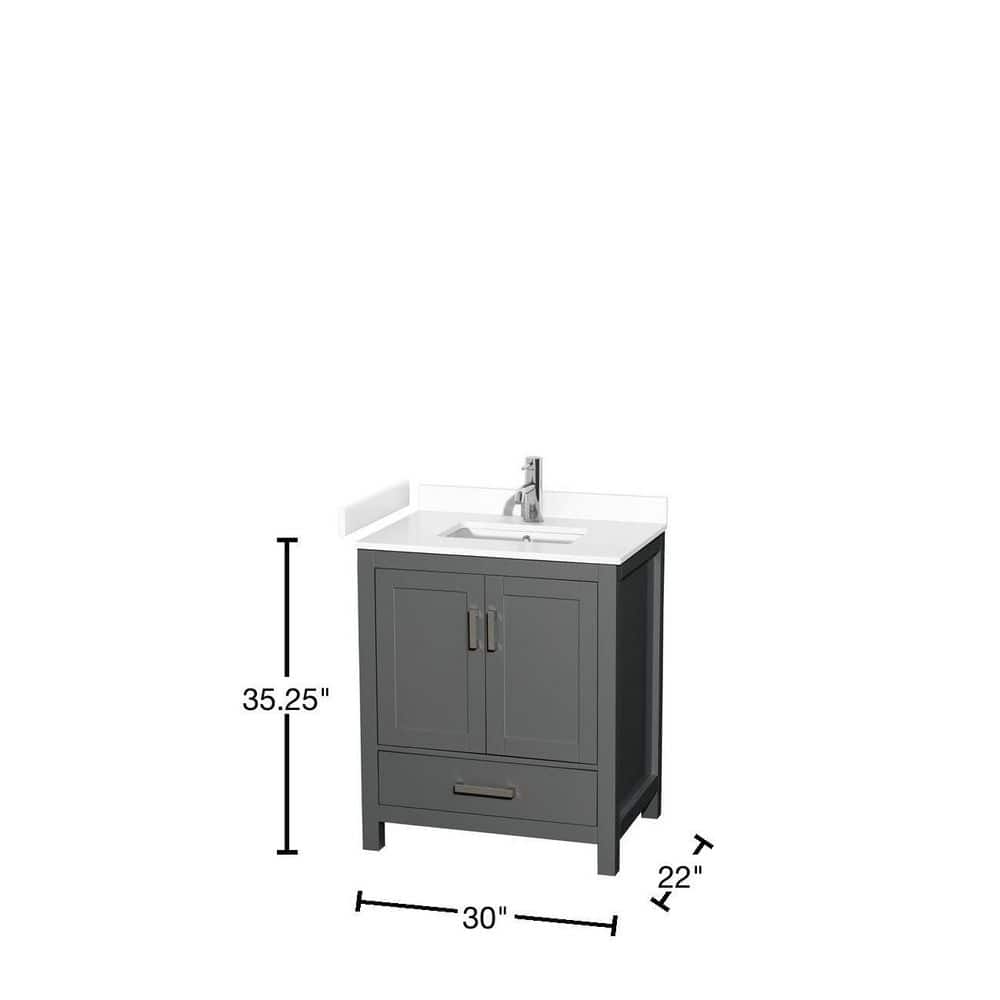 Wyndham Collection Sheffield 30" Dark Gray Single Bath Vanity with White Cultured Marble Top