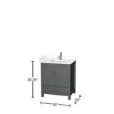 Wyndham Collection Sheffield 30" Dark Gray Single Bath Vanity with White Cultured Marble Top