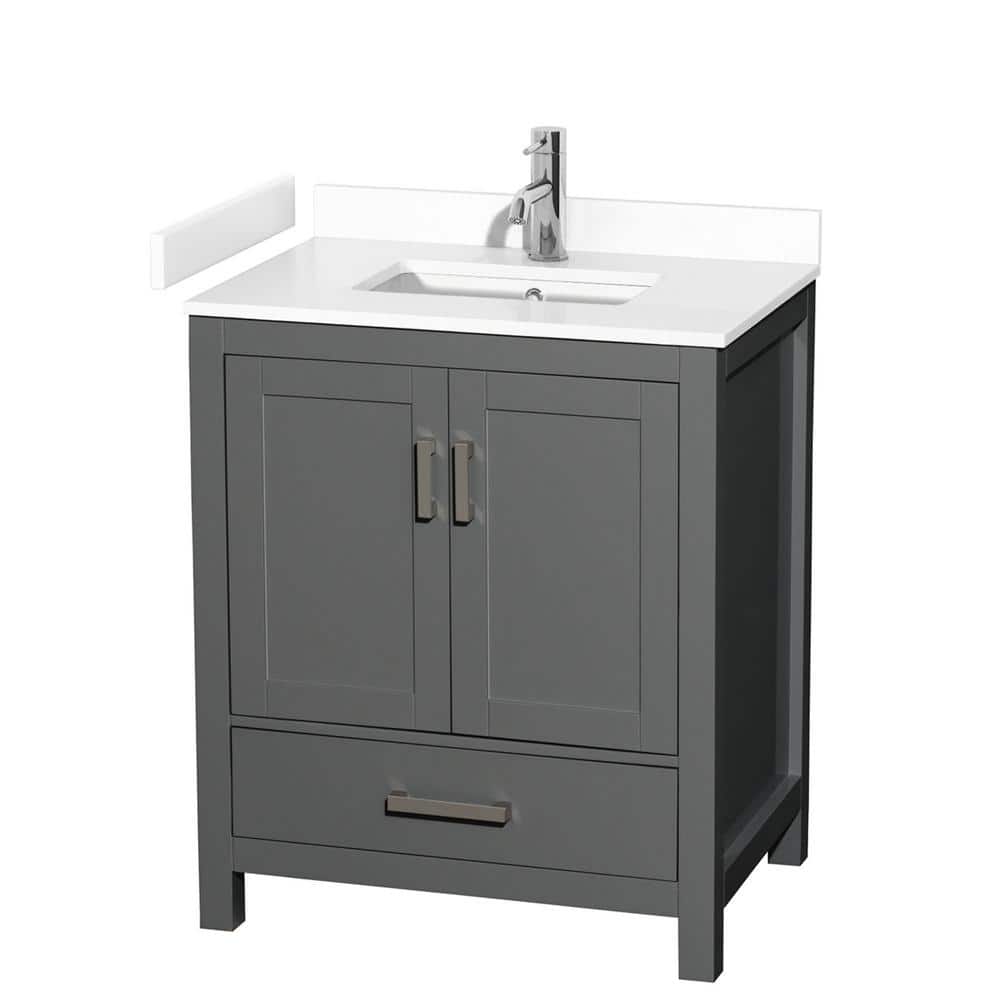 Wyndham Collection Sheffield 30" Dark Gray Single Bath Vanity with White Cultured Marble Top