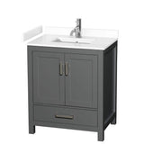 Wyndham Collection Sheffield 30" Dark Gray Single Bath Vanity with White Cultured Marble Top