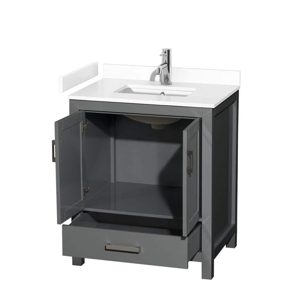 Wyndham Collection Sheffield 30" Dark Gray Single Bath Vanity with White Cultured Marble Top