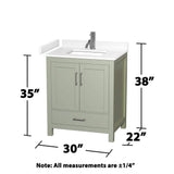 Wyndham Collection Sheffield 30" Light Green Bathroom Vanity with Marble Top