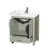 Wyndham Collection Sheffield 30" Light Green Bathroom Vanity with Marble Top