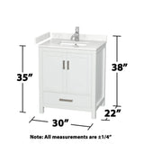 Wyndham Collection Sheffield 30" Bathroom Vanity with Carrara Marble Top