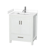 Wyndham Collection Sheffield 30" White Bathroom Vanity with Cultured Marble Top