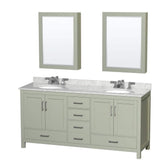 Wyndham Collection Sheffield 72" Double Bath Vanity in Light Green with Marble Top