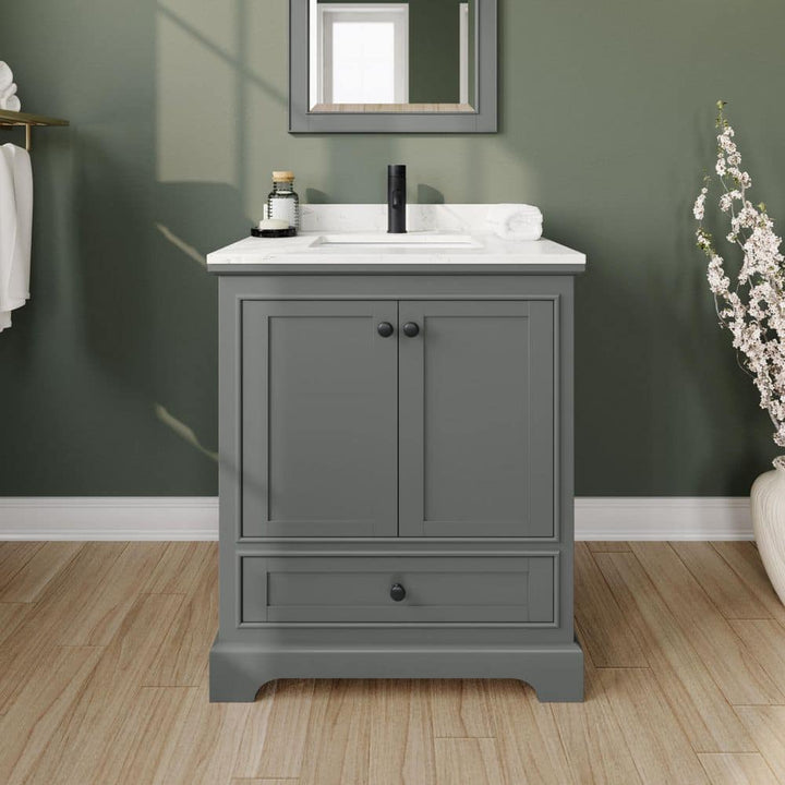 Wyndham Collection Deborah 30" Bathroom Vanity in Dark Gray with Marble Top