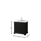 Wyndham Collection Deborah 36" Bathroom Vanity in Dark Espresso with White Carrara Marble Top