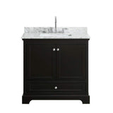 Wyndham Collection Deborah 36" Bathroom Vanity in Dark Espresso with White Carrara Marble Top