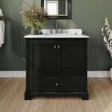 Wyndham Collection Deborah 36" Bathroom Vanity in Dark Espresso with White Carrara Marble Top