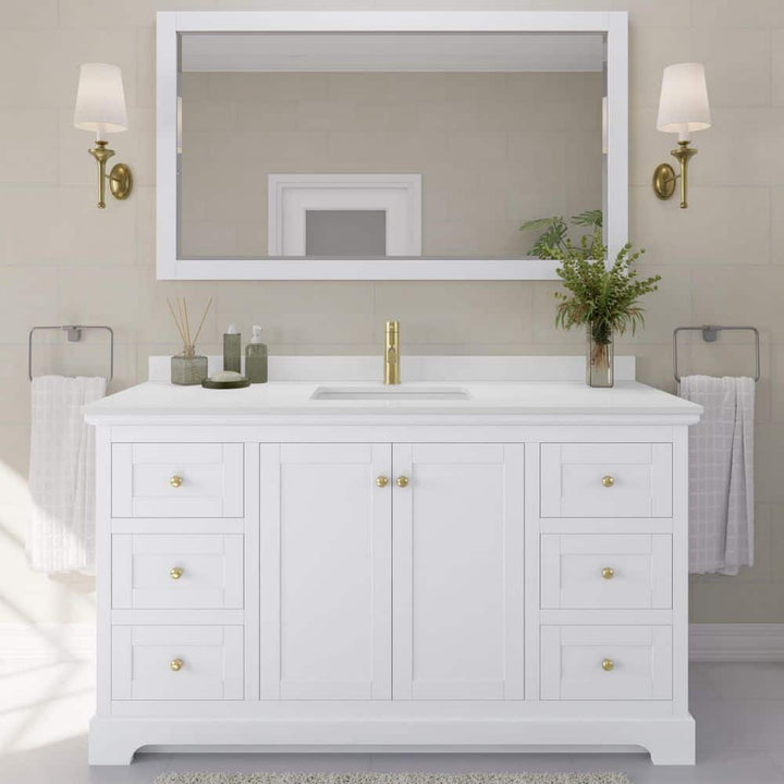 Wyndham Collection Avery 60" Single Sink Bath Vanity in White with Cultured Marble Top