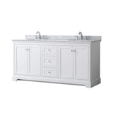 Wyndham Collection Avery 72" White Bathroom Vanity with Marble Top and Double Sinks