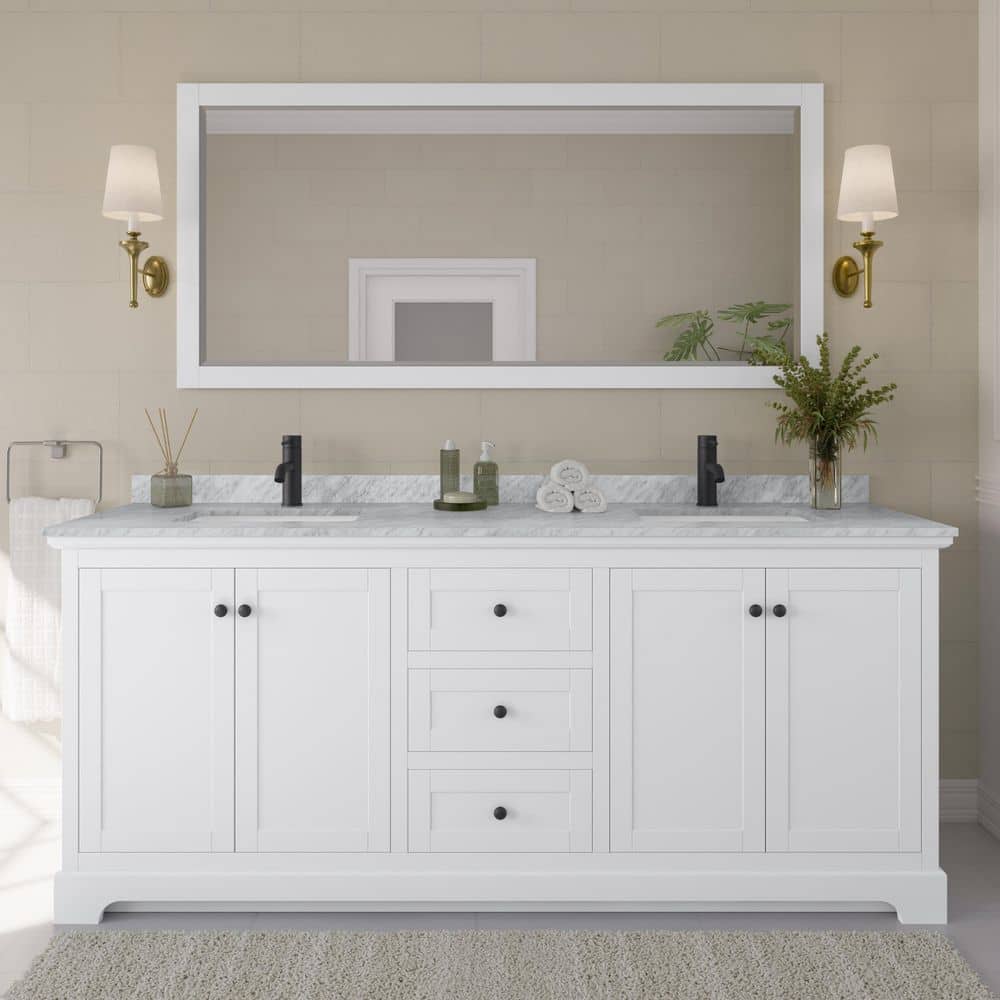 Wyndham Collection Avery 80" Double Bath Vanity with White Carrara Marble Top