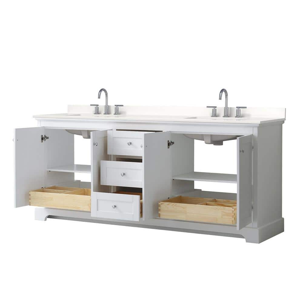Wyndham Collection Avery 80 in. Double Bath Vanity with White Quartz Top
