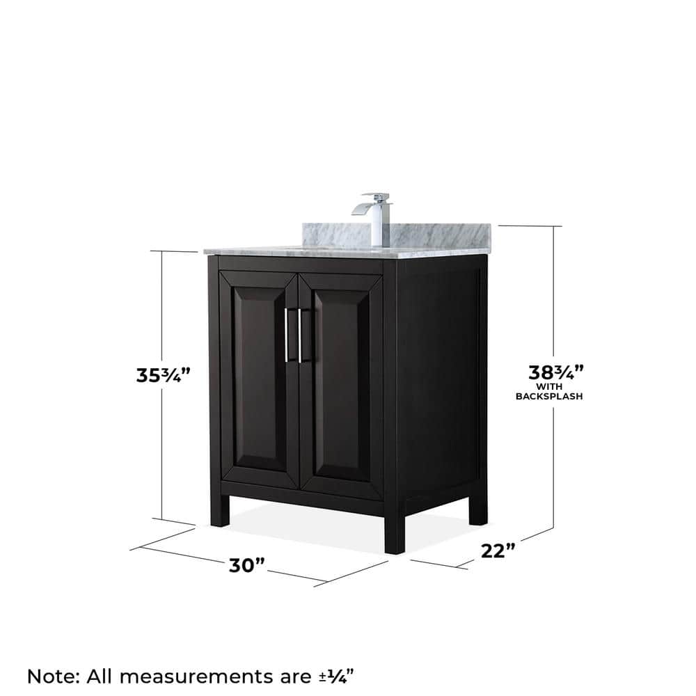 Wyndham Collection Daria 30 in. Bathroom Vanity with Carrara Marble Top