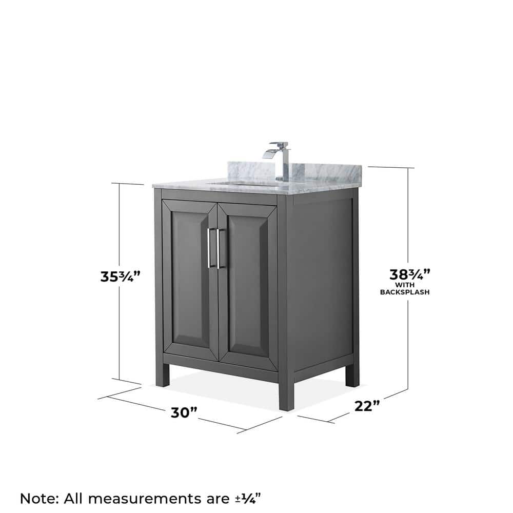 Wyndham Collection Daria 30 in. Bathroom Vanity with Carrara Marble Top and Mirror