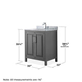 Wyndham Collection Daria 30 in. Bathroom Vanity with Carrara Marble Top and Mirror