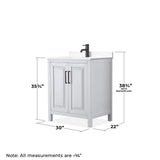Wyndham Collection Daria 30" Single Bath Vanity in White with Cultured Marble Top and Mirror