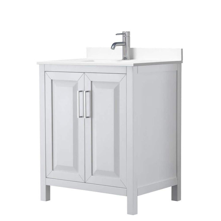 Wyndham Collection Daria 30" White Bathroom Vanity with Cultured Marble Top