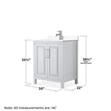 Wyndham Collection Daria 30" White Bathroom Vanity with Cultured Marble Top