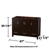 Wyndham Collection Sheffield 47 in. Bathroom Vanity Cabinet, Espresso Finish