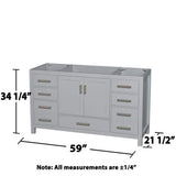 Wyndham Collection Sheffield 59" Gray Single Bath Vanity Cabinet without Top