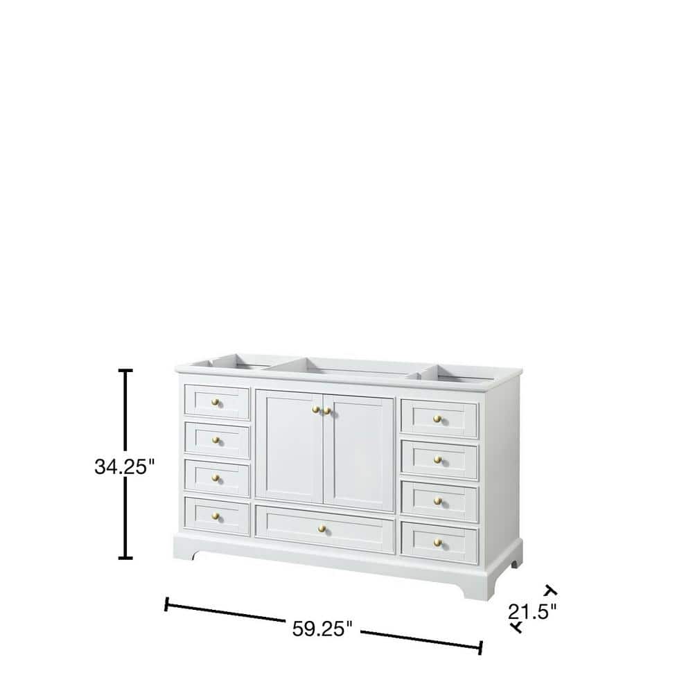 Wyndham Collection Deborah 59.25 in. Bathroom Vanity Cabinet, White with Brushed Gold Trim
