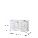 Wyndham Collection Deborah 59.25 in. Bathroom Vanity Cabinet, White with Brushed Gold Trim