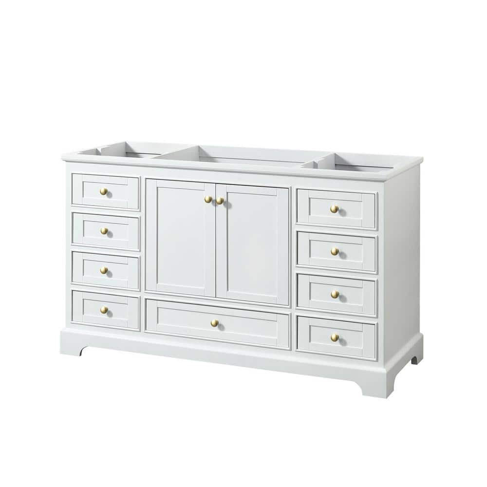 Wyndham Collection Deborah 59.25 in. Bathroom Vanity Cabinet, White with Brushed Gold Trim