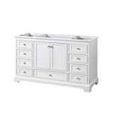 Wyndham Collection Deborah 59.25 in. Bathroom Vanity Cabinet, White with Brushed Gold Trim