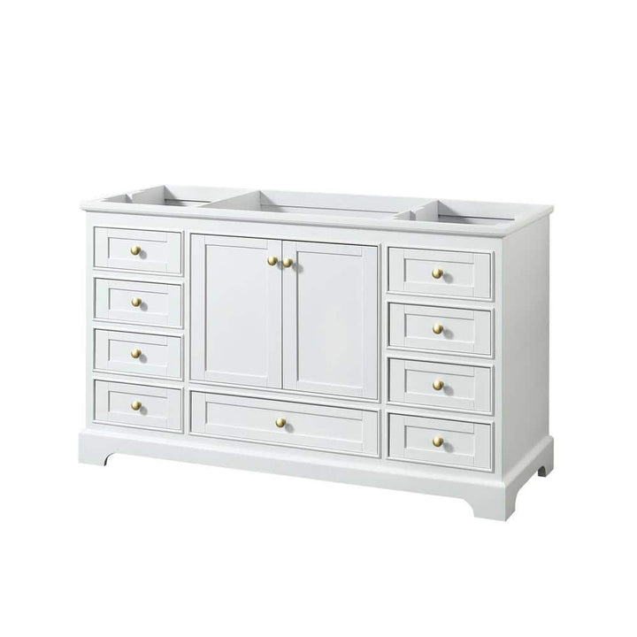 Wyndham Collection Deborah 59.25 in. Bathroom Vanity Cabinet, White with Brushed Gold Trim