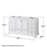 Wyndham Collection Deborah 59.25 in. Bathroom Vanity Cabinet, White with Brushed Gold Trim