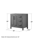 Wyndham Collection Daria 35" Bathroom Vanity Cabinet, Dark Gray, Freestanding