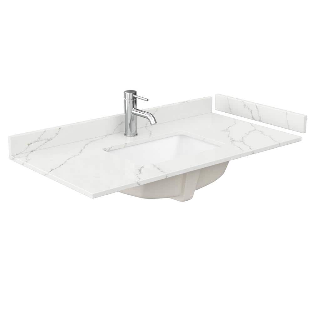 Wyndham Collection 42 in. Quartz White Bathroom Vanity Top with Sink