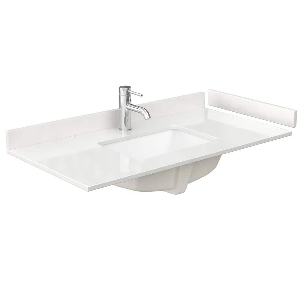 Wyndham Collection 42 in. Quartz White Bathroom Vanity Top with Rectangular Sink