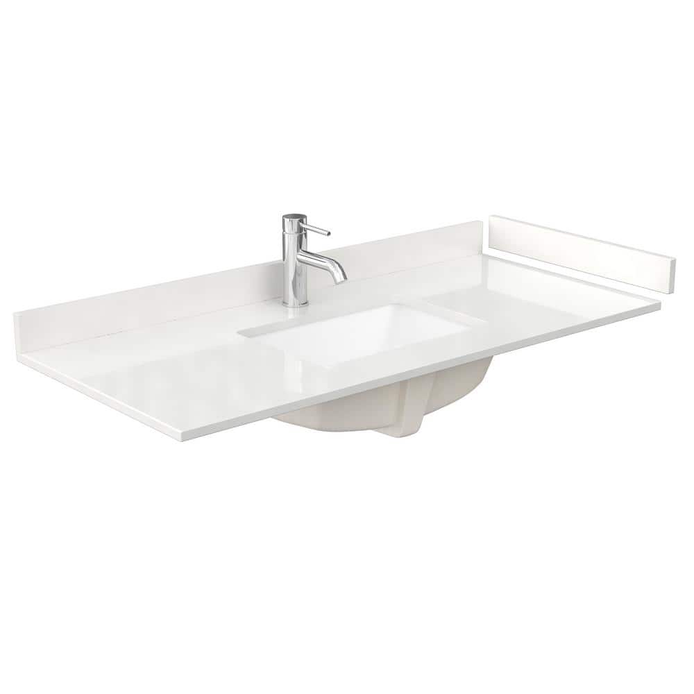 Wyndham Collection 48 in. Quartz White Single Sink Bathroom Vanity Top with Backsplash
