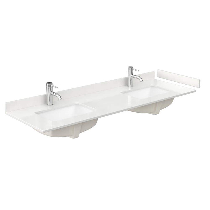 Wyndham Collection 66 in. White Quartz Double Sink Bathroom Vanity Top with Backsplash