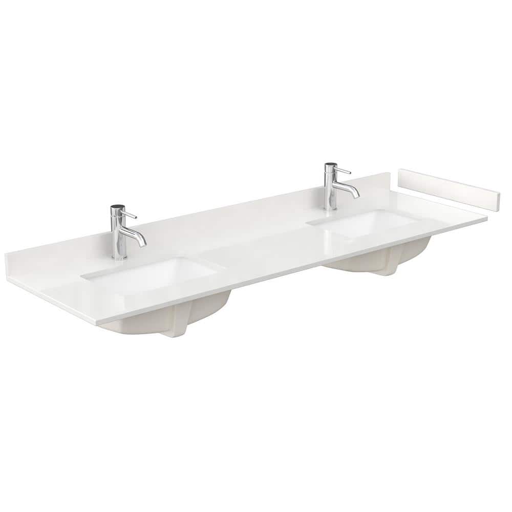Wyndham Collection 72 in. Quartz Double Sink Bathroom Vanity Top with White Rectangular Sinks