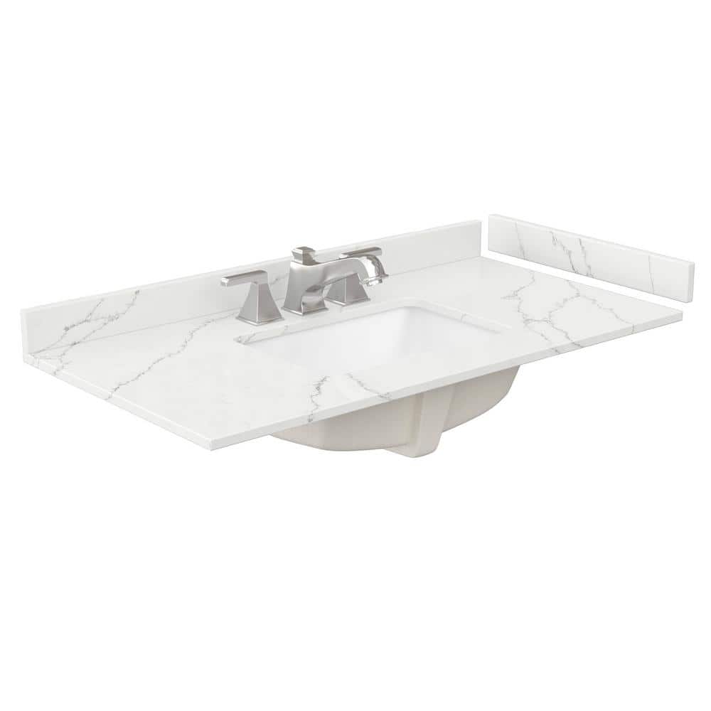 Wyndham Collection 42 in. Quartz White Bathroom Vanity Top with Sink