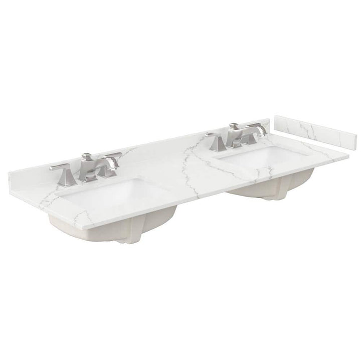 Wyndham Collection 60 in. Quartz Double Sink Bathroom Vanity Top in Giotto