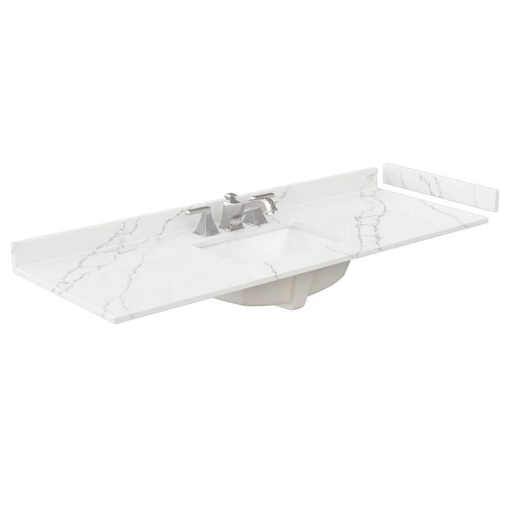 Wyndham Collection 60 in. Quartz White Single Sink Bathroom Vanity Top in Giotto