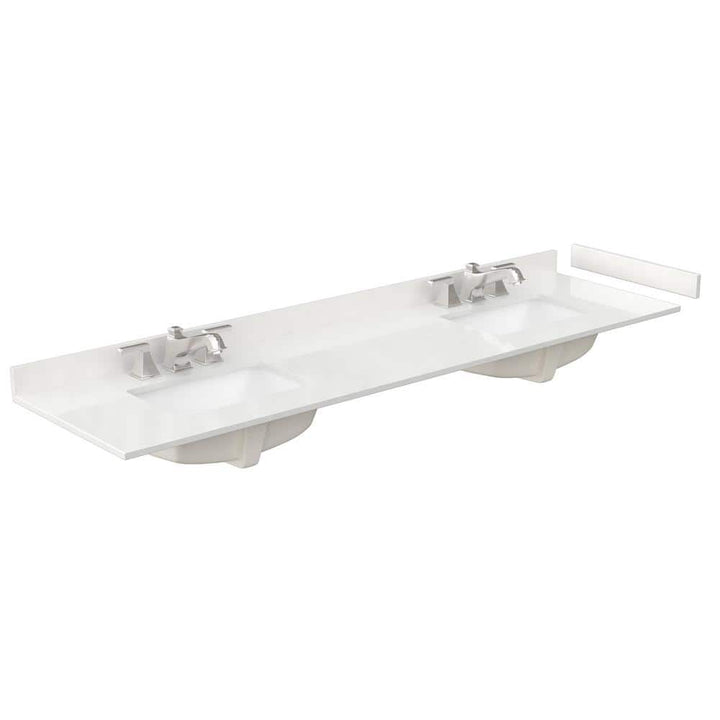 Wyndham Collection 80 in. Quartz Double Sink Bathroom Vanity Top with Backsplash