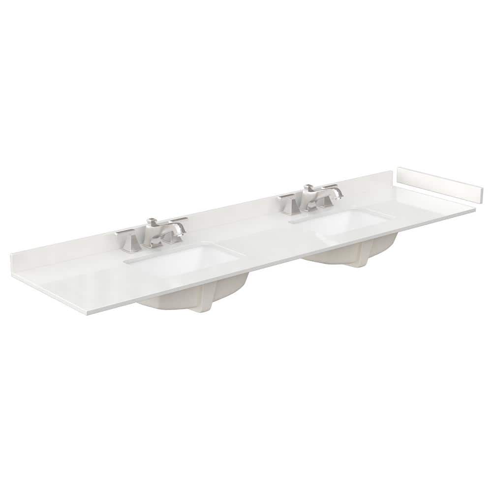 Wyndham Collection 84 in. Quartz Double Sink Bathroom Vanity Top with Backsplash
