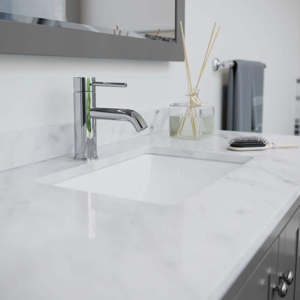 Wyndham Collection 48 in. Marble Vanity Top with White Basin and Backsplash