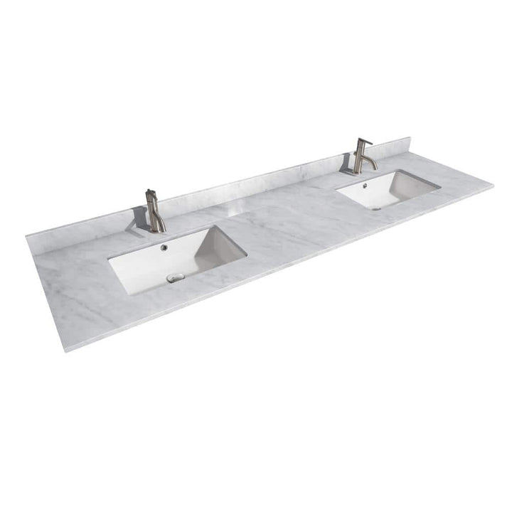 Wyndham Collection 80 in. Marble Double Basin Vanity Top with White Carrara Finish