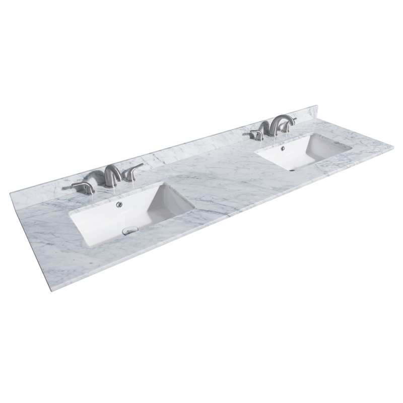 Wyndham Collection Deborah 72" Free Standing Double Vanity Set – Plywood Cabinet, White Carrara Marble Top, Rectangular Porcelain Sinks