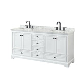 Wyndham Collection Deborah 72" Free Standing Double Vanity Set – Plywood Cabinet, White Carrara Marble Top, Rectangular Porcelain Sinks