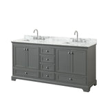 Wyndham Collection Deborah 72" Free Standing Double Vanity Set – Plywood Cabinet, White Carrara Marble Top, Rectangular Porcelain Sinks